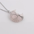 Minimalist silver moon pendant necklace with pink crystal and tree of life wire wrapping - Rose Quartz Moon