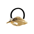 Goldenes Metallblatt Haargummi mit weißer Perle und schwarzem Gummiband für Punk Frisuren - Hohles Blatt mit Perle