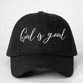 Classic black cotton baseball cap with white God is good embroidery for outdoors - One Size / Black