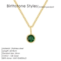 14K gold stainless steel May birthstone necklace with green emerald pendant - May Green - Gold