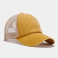 Side view of ginger yellow trucker hat featuring breathable beige mesh and curved brim - Adjustable / Yellow