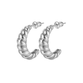 Silver twisted C-shape hoop earrings with 18k gold plating and metallic luster - Silver