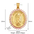 Gold-plated Guadalupe religious pendant with pink rhinestones, size 30mm x 20mm - M291135-Pink-Guadalupe Pink CZ