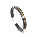 Pulsera para hombre de cuero negro con cadena trenzada dorada y cierre plateado - Dorado (KB161217-KLHQ)