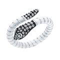 S925 sterling silver snake open ring with white enamel and sparkling zircon pave - US Size #6