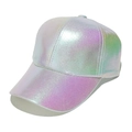 Dettaglio cappellino da baseball olografico con finitura in ecopelle viola e verde - M (56-58cm) / Argento Laser Olografico