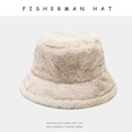 Thick plush fisherman bucket hat in beige soft faux fur material for winter warmth - M (56-58cm) / Off White