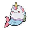 Cute white mermicorn enamel pin with colorful hair and blue fish tail on white background - XZ9175-Unicorn Mermaid