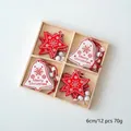 Set de 12 colgantes navideños de madera con estrellas y campanas en caja de madera - Estilo Estrella Campana Feliz Navidad (3)
