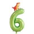 Green number 6 foil balloon with small red T-Rex for dinosaur theme party decor - 40 Inch Fruit Green Number 6 + New YC T-Rex