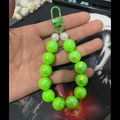 Neon green beaded keychain with iridescent acrylic pearls and plastic lobster clasp - Fluorescent Green