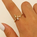 Close-up of bird and branch open ring with zircon accents on female finger - Crown Bird With White Rhinestone Style (7388)