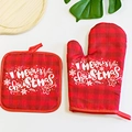 Red and black plaid Christmas oven mitt and pot holder set with Merry Christmas print - H029 Red Christmas Plaid