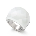 Minimalist 18k gold plated ring with a large faceted white crystal in silver setting - Cream Silver(KR12229-K)