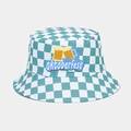 Detailed macro view of the blue and white checkered Oktoberfest bucket hat fabric texture - Oktoberfest Style / Blue and Green Checkered (Oktoberfest)
