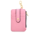 Pink lychee texture PU leather card holder with gold clasp and zipper pocket - Pink