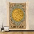 Detail view of Bohemian Tarot tapestry featuring a cat sleeping on the full moon design - 73X95CM / Full Moon Cat - Brushed Fabric