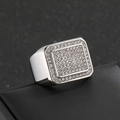 Men's silver square signet ring with full pavé crystals in a classic hip-hop style - US 7 / 16.5mm(KR111022-MZOZ) / Steel