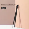 Pince à ongles noire antistatique à double tête avec embout silicone et pointe en alliage - Pince à double tête avec tige de pression (Noir en sachet) / Noir