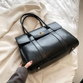 Classic large black leather tote bag with gold metal twist lock and dual handles - Black