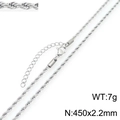 Silberne Edelstahl Kordelkette Halskette, 450x2,2mm, 7g Gewicht, Variantenansicht - Seilkette (KN298248-GC)