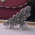 Vintage silver flower hair claw clip with rhinestones and iridescent gem centerpiece - Bright White Rhinestone