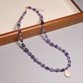 Minimalist 2mm purple amethyst beaded necklace with a pearl teardrop pendant - XL0087 Amethyst with Mother of Pearl Pendant