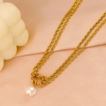 Collar de cadena de cuerda torcida dorada vintage con elegante perla natural - Dorado