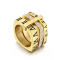 Anello multistrato dorato in acciaio inossidabile con numeri romani e zirconi pavé - Misura 6 / Stile Multistrato con Zirconi Oro (KR103531-GC) / Oro