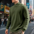 Sweat-shirt homme à quart de zip vert armée avec texture en maille gaufrée - S / Vert Armée