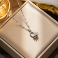 Spinning snowflake heart pendant necklace in silver titanium steel with clear zircons - 308 Steel Heart Spinning