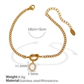 Golden titanium steel knot bracelet with 18k gold plating and rhinestone circle pendant - Letter O Rhinestone Gold Bracelet (SL100 White Rhinestone O)