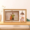 Nordic rotating wooden 6-inch photo frame with LED light and cute dragon figurine - Double Sided Horizontal - Pony