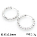 Classic silver textured hoop earrings in stainless steel for unisex wear, 17x2.5mm - Beaded Hoop Style (KE117436-GC)