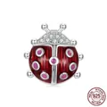 Luminous ladybug charm in 925 sterling silver with red enamel and pavé stones - Red Pink Spotted Ladybug Style (SCC2735)