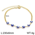 Golden 18K titanium steel anklet with blue resin evil eye charms, 230mm length - Gold Blue Beads Style (KJ1917-Z)