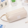 Beige double-layer oxford cloth pencil case with handle and sunshine label - With Letter Label / Beige