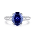 Elegant 925 sterling silver ring featuring a blue oval gemstone and white side diamonds - FDJZ-120-Green Oval Halo