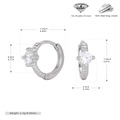 Detailed size chart of S925 sterling silver hoop earrings with 5A grade zircon stones - 925 Silver / Platinum Plated