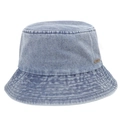 Cappello a secchiello in denim lavato azzurro con logo metallico JHMY e cuciture vintage - M (56-58cm) / Blu scuro