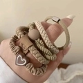 Set of beige high-elastic hair scrunchies with heart and geometric charms - Set of 5 / 9# Khaki (Approx 5.5cm)