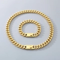 Golden Cuban chain jewelry set with square box clasp including necklace and bracelet - Style C Gold / 9mm Wide, 21cm Bracelet