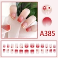 Selbstklebende Kunstnägel mit rosa Farbverlauf und kleinen Blumenmustern, 24 Stück - Pinkfarbenes Verlaufsblumen-Stil (A385) / Klebertyp (Enthält 24 Nagelspitzen + 1 Kleber)