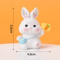 Chinese style white rabbit cake topper with blue bag and flag, size 5.6cm by 4.8cm - Mini Resin Happy Rabbit Ornament Type C / 5.6cm x 4.8cm