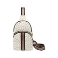 White PU leather waist bag with gold key patterns and red-green striped shoulder strap - Off White