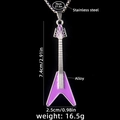 Stainless steel long necklace featuring a purple enamel V-shaped guitar pendant for women - Purple