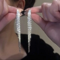 Sparkling silver tassel long earrings featuring multiple fine metal chains in a luxury style - 13# Silver Color with Silver Pin