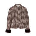 Chaqueta corta de tweed granate para mujer con puños de piel sintética en vista plana - XS / Rojo Vino/Beige Cuadros