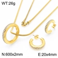 Golden titanium steel jewelry set with sparkling C-pendant necklace and hoop earrings - Necklace And Earrings / Gold