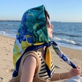 90x90cm floral silk scarf with Van Gogh Iris oil painting print on beach background - Oil Painting Narcissus-Yellow Blue